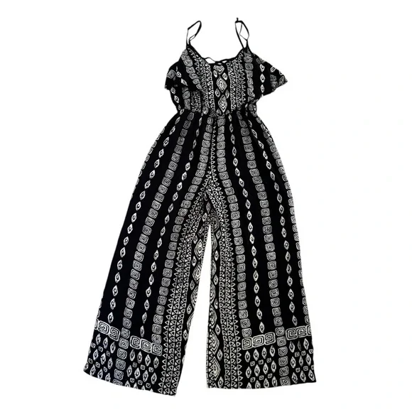 Angie Jumpsuit Strapless Wide Leg Black White Size S - Picture 4 of 5